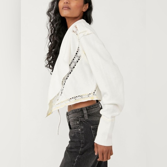 Free People - Lost Cause Cream And Yellow Crochet Design Cardigan Size Medium - Picture 1 of 15